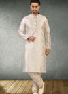 Off White Colour New Design Jacquard Silk Brocade Festive Wear Latest Kurta Pajama Mens Collection 1219-1001